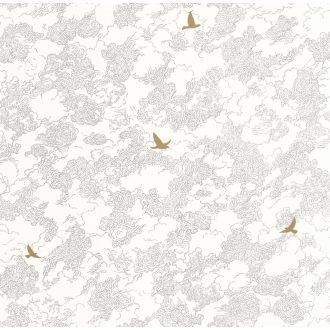   Felhő mintás tapéta arany madár motívummal – elegáns design tapéta