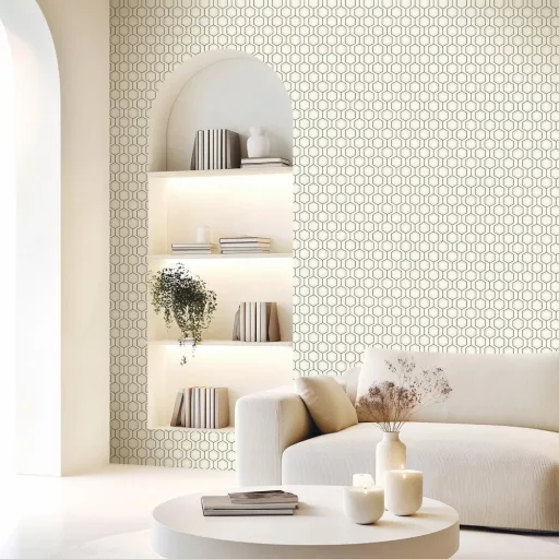 Geometrikus hatszög mintás tapéta – modern hexagon design