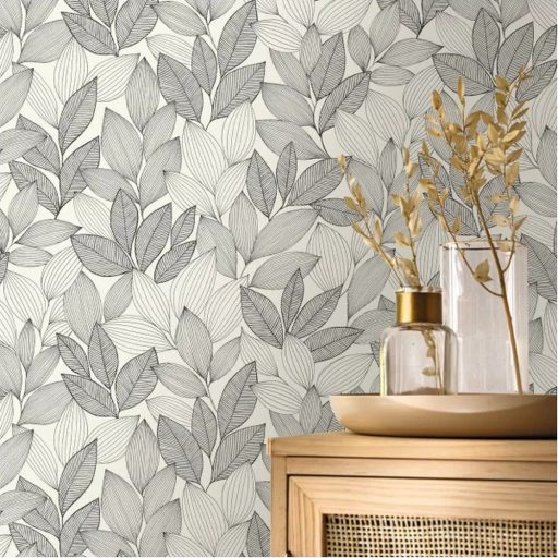 Szürke levél mintás tapéta – elegáns botanikus design