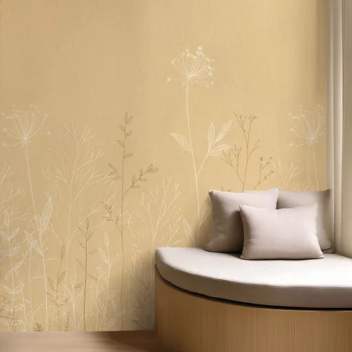 Botanikus fali dekor panel tapéta – minimalista vadvirág mintás design tapéta modern enteriőrökhöz  2,5mx2m