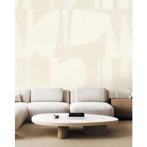 Modern geometrikus tapéta – elegáns krém és bézs absztrakt mintás fali dekor panel 2,8mx2.5m