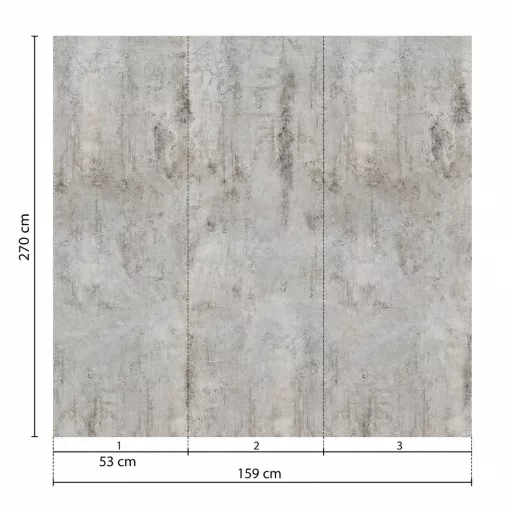 Modern, világosszürke betonhatású poszter tapéta, amely finoman strukturált, kopott felülettel  1,59x 2,70m