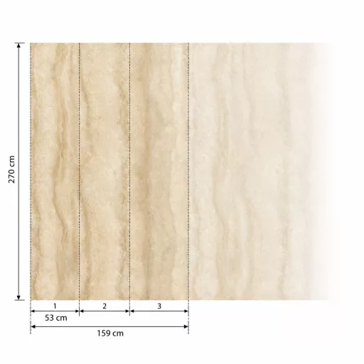 Karakteres, meleg beige  travertin kőhatású poszter tapéta természetes, rétegzett felületi mintával 1,59x 2,70m