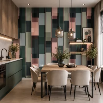   Modern, geometrikus posztertapéta karakteres, elegáns színvilággal. 2,12x 2,70m
