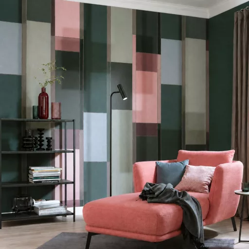 Modern, geometrikus posztertapéta karakteres, elegáns színvilággal. 2,12x 2,70m