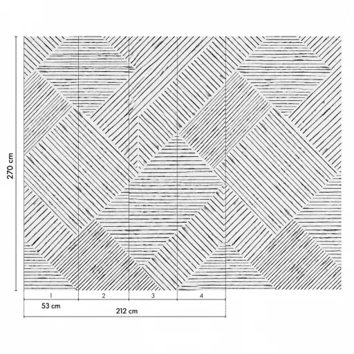 Modern, fekete-fehér posztertapéta látványos geometrikus vonalmintával. 2,12x 2,70m
