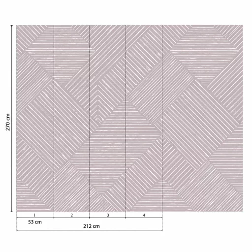Modern, rózsaszín posztertapéta látványos geometrikus vonalmintával. 2,12x 2,70m