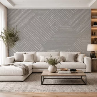   Modern, szürke posztertapéta látványos geometrikus vonalmintával. 2,12x 2,70m