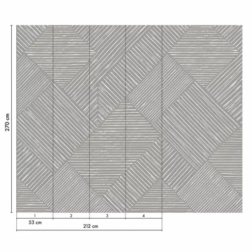 Modern, szürke posztertapéta látványos geometrikus vonalmintával. 2,12x 2,70m