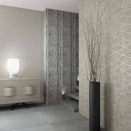 Természetes kő hatású design tapéta – modern falburkolat nappaliba, hálószobába és elegáns enteriőrökbe krém-szürke színben