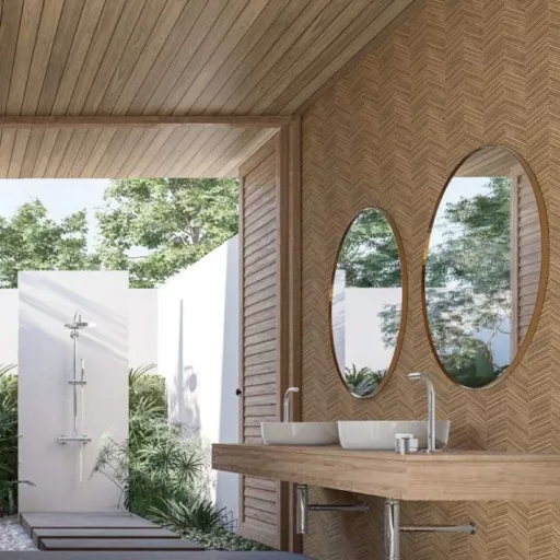 Halszálka fa hatású designer tapéta – modern parketta mintás dekor falburkolat fekete-barna árnyalat