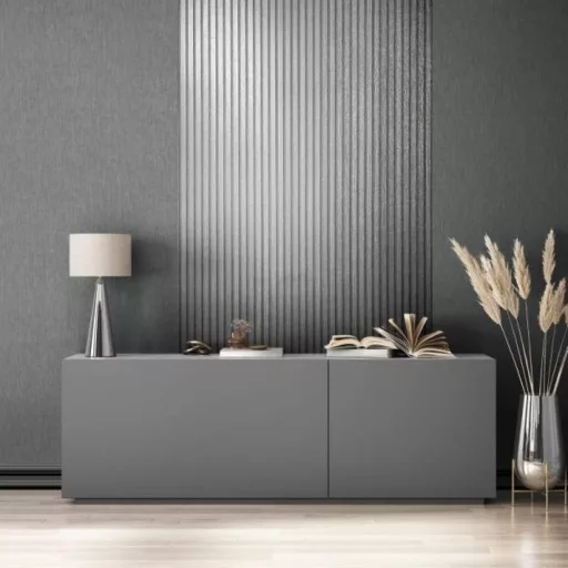 Lamella hatású design tapéta – modern falpanel mintázat elegáns és karakteres enteriőrökhöz ezüst-szürke színben