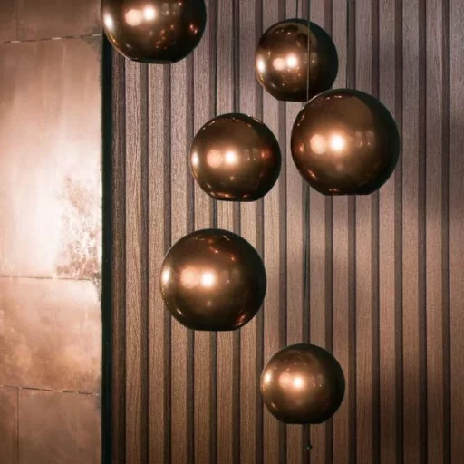 Lamella hatású design tapéta – modern falpanel mintázat elegáns és karakteres enteriőrökhöz réz színben