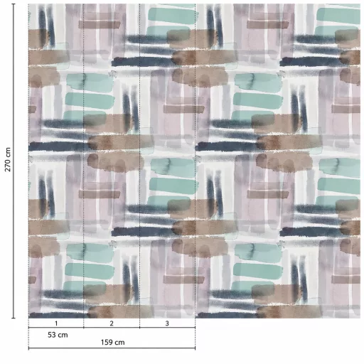 Modern, festett hatású absztrakt tapéta finom menta, bézs, szürke és púderes árnyalatokkal 1,59x 2,70m