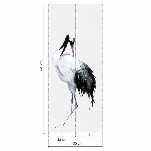Elegáns, akvarell hatású posztertapéta kecses daru madár motívumával. 1,06x 2,70m