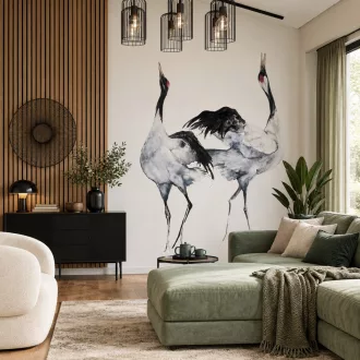   Elegáns, akvarell hatású posztertapéta két kecses daru madár motívumával. 1,59x 2,70m