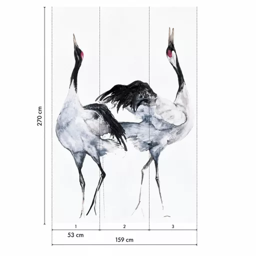 Elegáns, akvarell hatású posztertapéta két kecses daru madár motívumával. 1,59x 2,70m