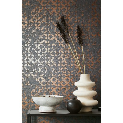 Szürke, bronz mintás tapéta bronzos geometrikus motívummal – prémium faldekoráció