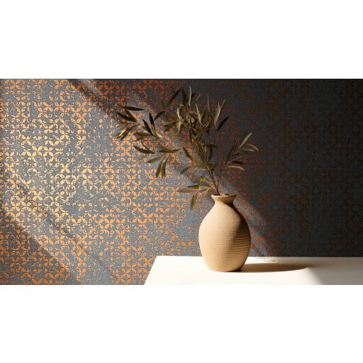 Szürke, bronz mintás tapéta bronzos geometrikus motívummal – prémium faldekoráció