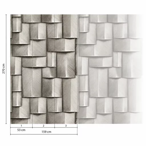 Modern szürke poszter tapéta látványos, 3D hatású geometrikus mintával 1,59x 2,70m