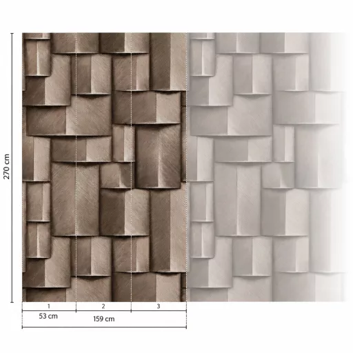 Modern barna-bézs poszter tapéta látványos, 3D hatású geometrikus mintával 1,59x 2,70m