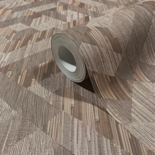 Karakteres geometrikus mintás tapéta textilhatású struktúrával -sötétbarna színben