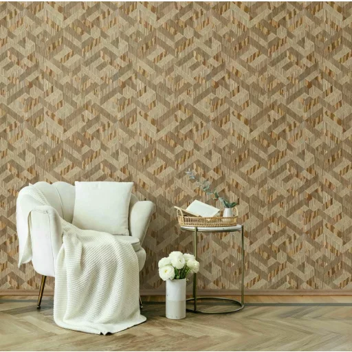 Karakteres geometrikus mintás tapéta textilhatású struktúrával -barna - beige színben