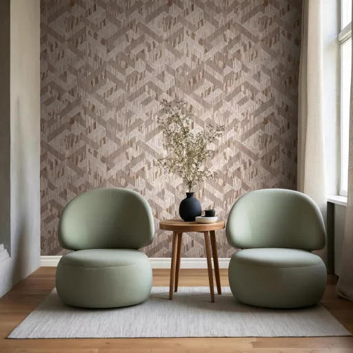 Karakteres geometrikus mintás tapéta textilhatású struktúrával -taupe színben