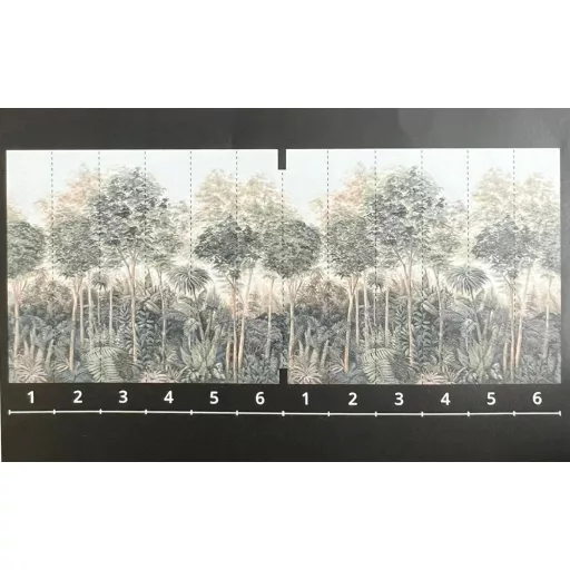 Botanikus erdő mintás poszter tapéta – zöld-bézs trópusi panoráma –3,18 x 2,70m