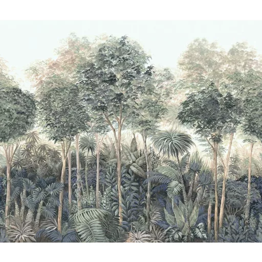 Botanikus erdő mintás poszter tapéta – zöld-bézs trópusi panoráma –3,18 x 2,70m