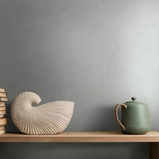 Meleg szürke színű dekorfestés hatású tapéta – modern strukturált falfelület elegáns enteriőrbe