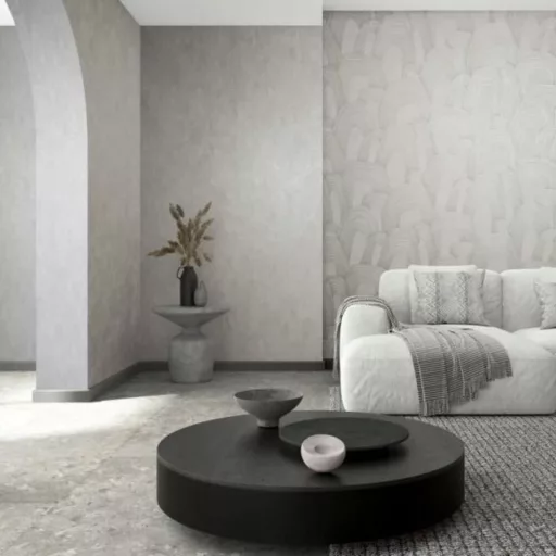 Elegáns, íves mintázatú tapéta finom textúrával, szürkés  tónussal