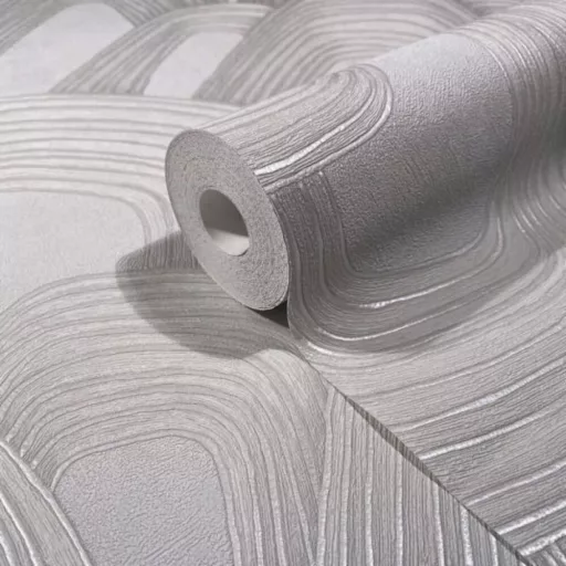 Elegáns, íves mintázatú tapéta finom textúrával, szürkés  tónussal