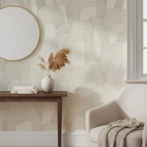 Elegáns, íves mintázatú tapéta finom textúrával, beige  tónussal