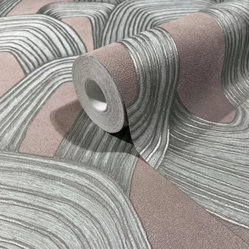 Elegáns, íves mintázatú tapéta finom textúrával,barna-mentazöld árnyalatban