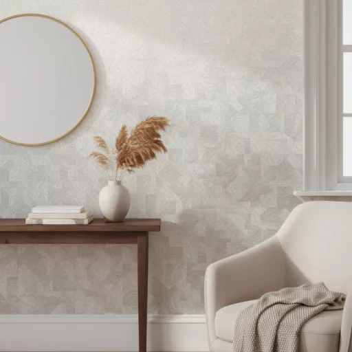 Modern törtfehér geometrikus tapéta – elegáns strukturált falfelülettel