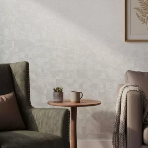 Modern szürkés beige geometrikus tapéta – elegáns strukturált falfelülettel