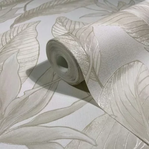 Letisztult, nagy levélmintás tapéta finom textúrával krém,beige kombinációval
