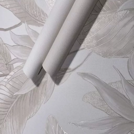 Letisztult, nagy levélmintás tapéta finom textúrával krém,beige kombinációval