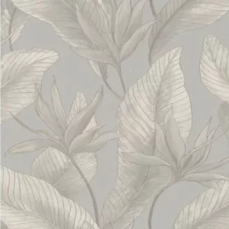   Letisztult, nagy levélmintás tapéta finom textúrával beige, szürke kombinációval