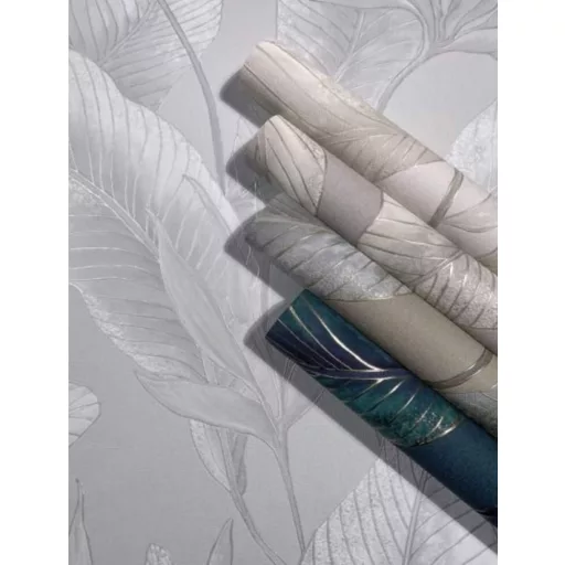 Letisztult, nagy levélmintás tapéta finom textúrával barna / szürke kombinációval