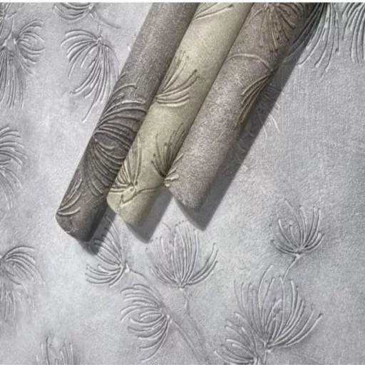 Elegáns, finoman strukturált felületű tapéta szürke leveles mintával