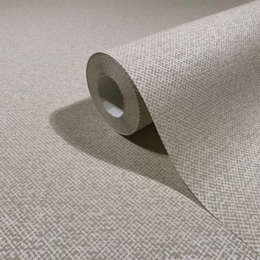 Elegáns, textilhatású tapéta finom mintázattal,fehér-szürke árnyalatban 10x0.7m