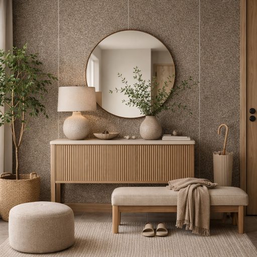 Különleges, természetes apró parafaszemcsés tapéta , agyagos textúrával sötét beige  színben 10m x 0,70m