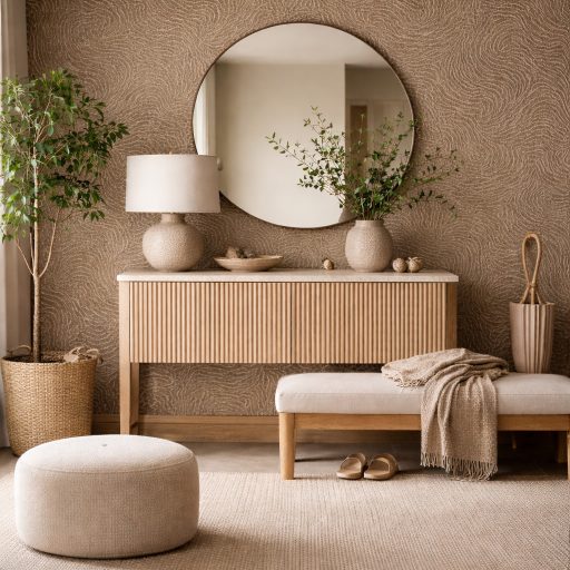 Prémium organikus hullámmintás design tapéta – dombornyomott felületi struktúrával vörösesbarna színben 10m x 0,70m