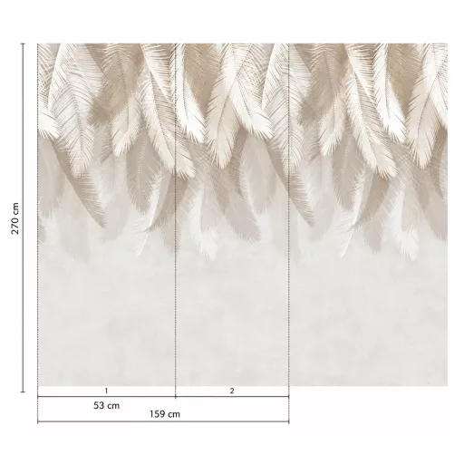 Elegáns, világos tónusú poszter tapéta finoman egymásra rétegződő pálmalevelekkel 1,59x 2,70m