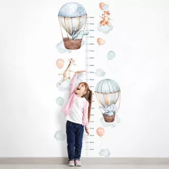   Hőlégballonos magasságmérő fali tapéta gyerekszobába – pasztell állatos minta 0.53x 2,70m 
