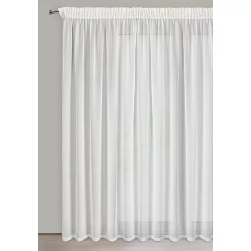 Lágy esésű, fehér voile készfüggöny arany márványhatású  Elegáns fényáteresztő függöny  egyenletes ceruza ráncolóval, rúdkarnisra és sínes karnisra, csipesszel és kampóval rögzíthető 140X270cm  
