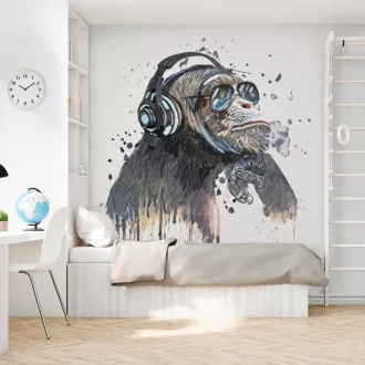   Zenét hallgató majom poszter tapéta – modern, vagány akvarell hatással 2,12x 2,8m