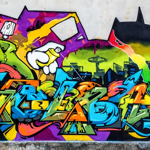 Színes graffiti poszter tapéta – street art mintával 2,12x 2,8m